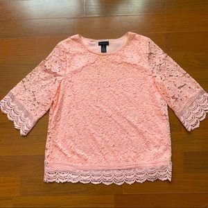 Investments pink lace flower blouse